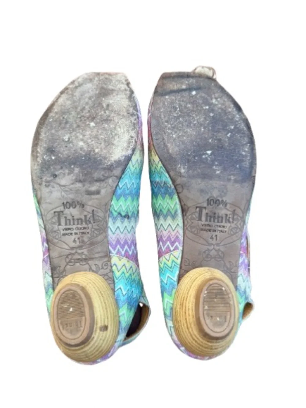 Think! Multicolor Zigzag Slingback Wedge Sandals Scalloped Edge EU 41 US 10